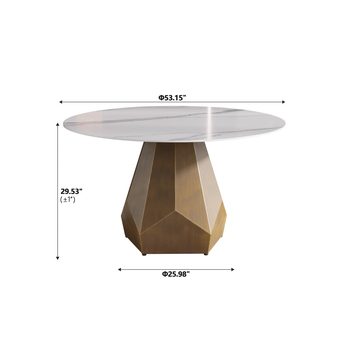 Marbella Sintered Stone Dining Table | 53" White Gloss Round With Metal Base