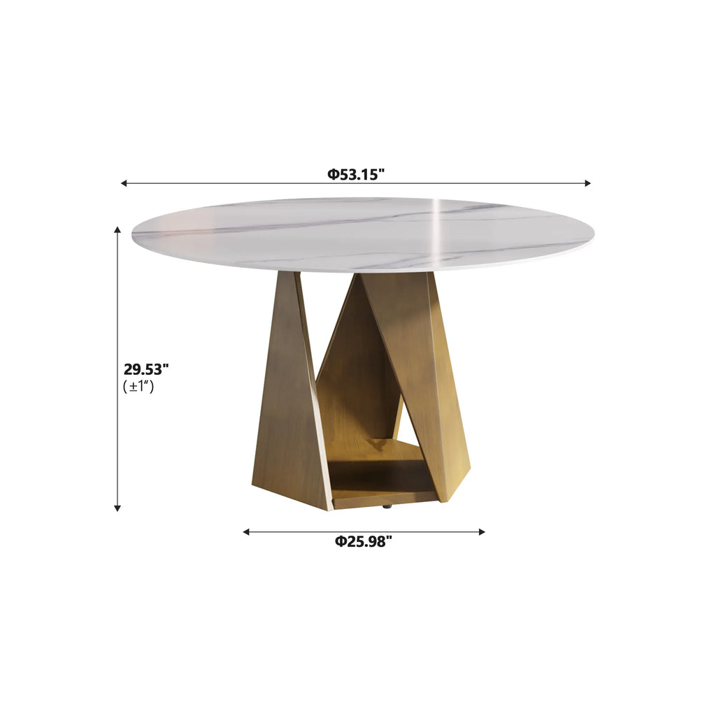 Marbella Sintered Stone Dining Table | 53" White Gloss Round With Metal Base