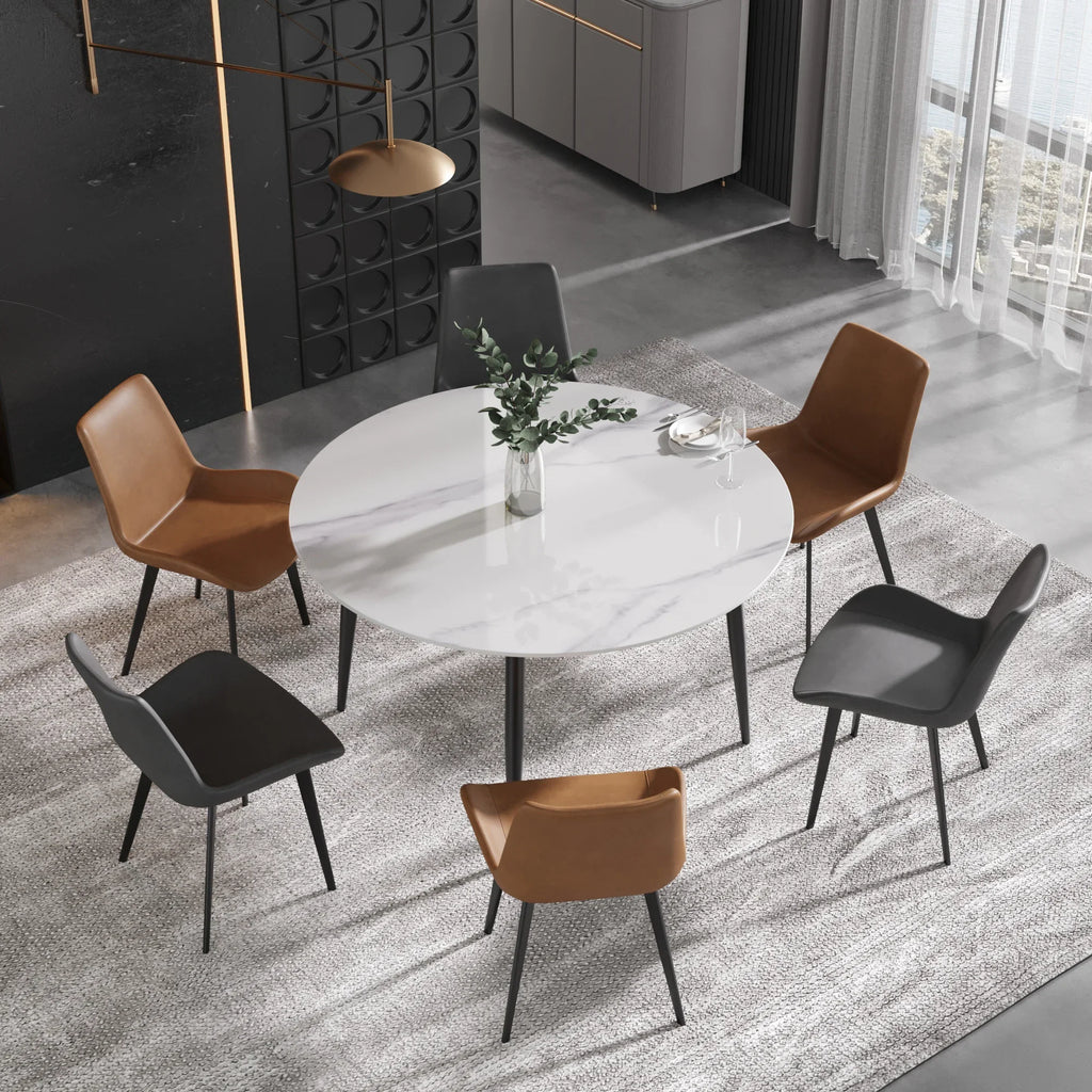 Marbella Sintered Stone Dining Table | 53" White Gloss Round With Metal Base