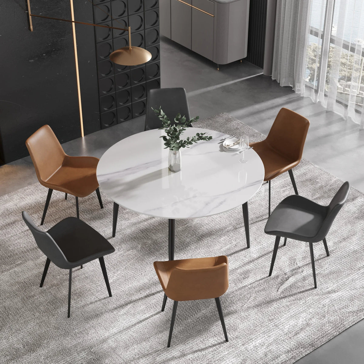 Marbella Sintered Stone Dining Table | 53" White Gloss Round With Metal Base