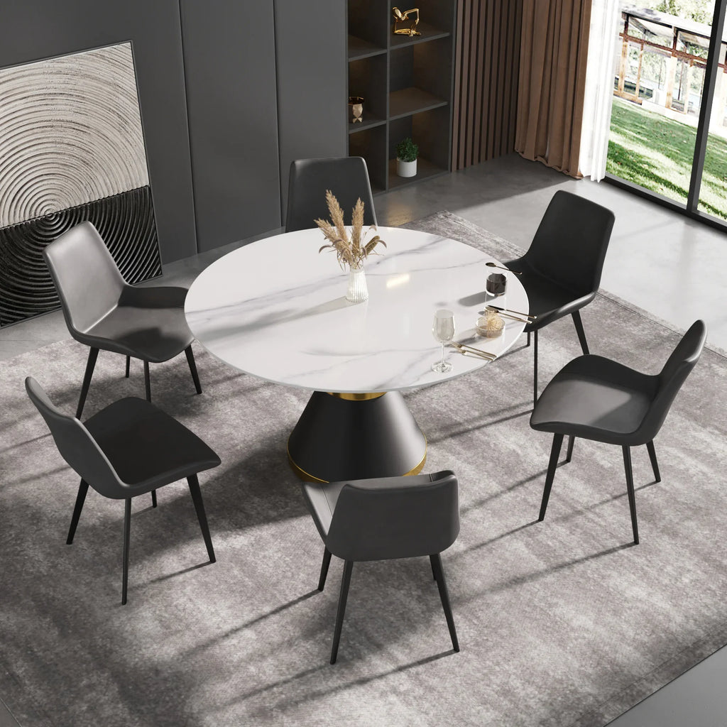Marbella Sintered Stone Dining Table | 53" White Gloss Round With Metal Base