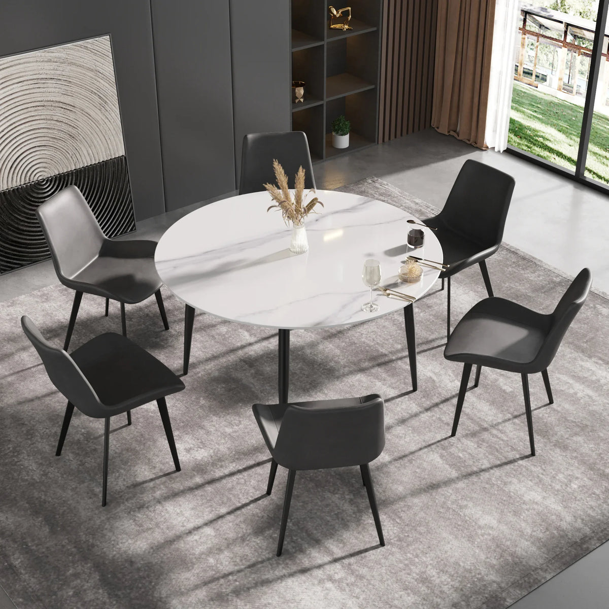 Marbella Sintered Stone Dining Table | 53" White Gloss Round With Metal Base
