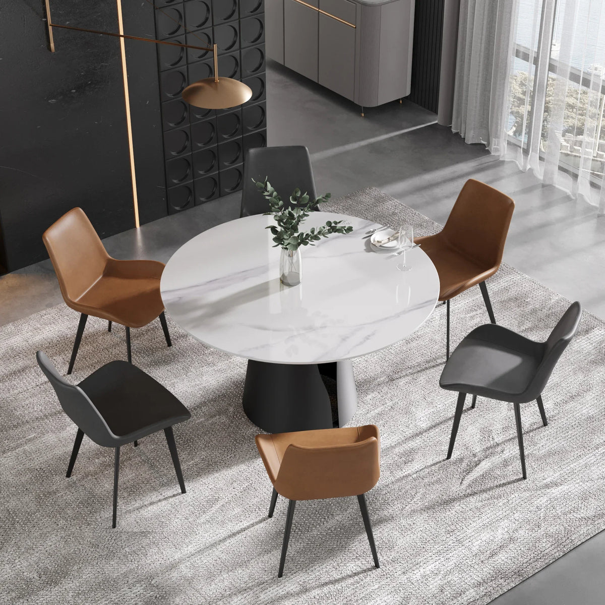 Marbella Sintered Stone Dining Table | 53" White Gloss Round With Metal Base