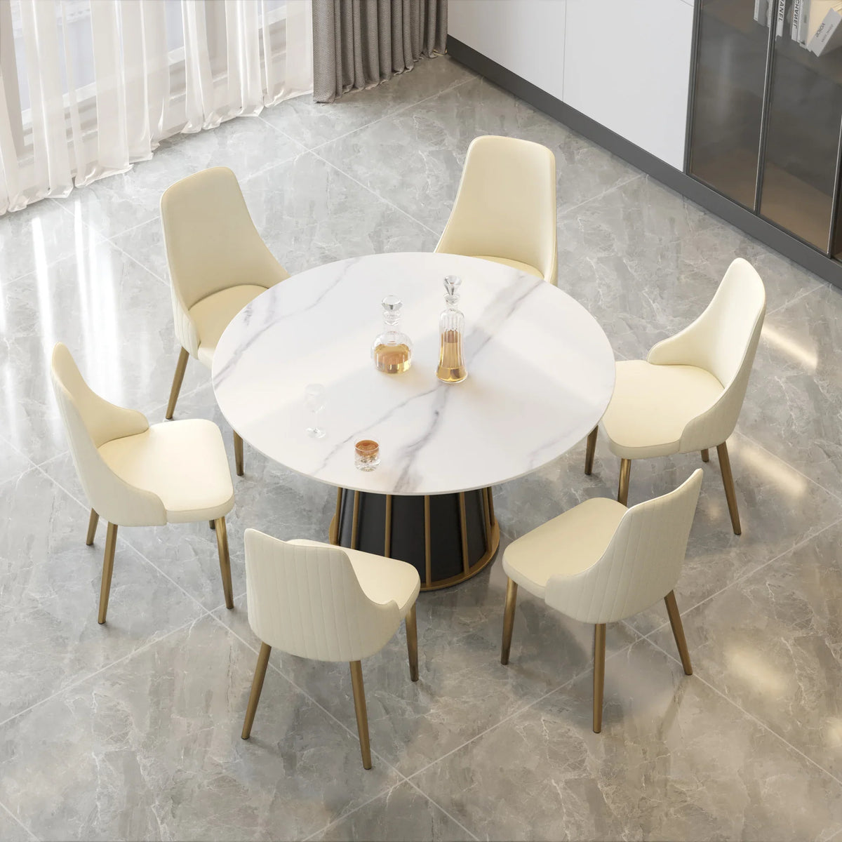 Marbella Sintered Stone Dining Table | 53" White Gloss Round With Metal Base