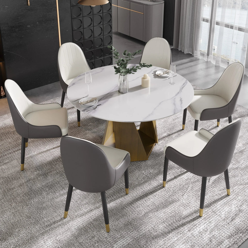 Marbella Sintered Stone Dining Table | 53" White Gloss Round With Metal Base
