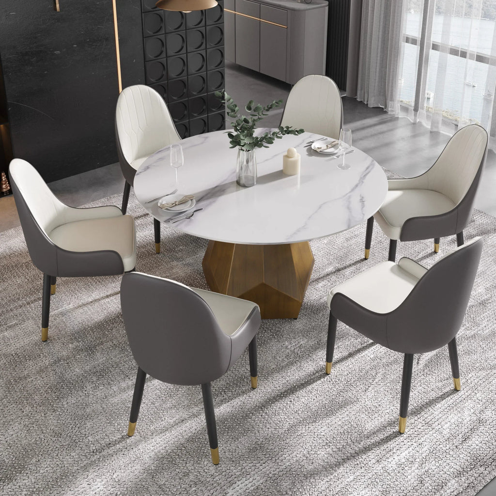 Marbella Sintered Stone Dining Table | 53" White Gloss Round With Metal Base