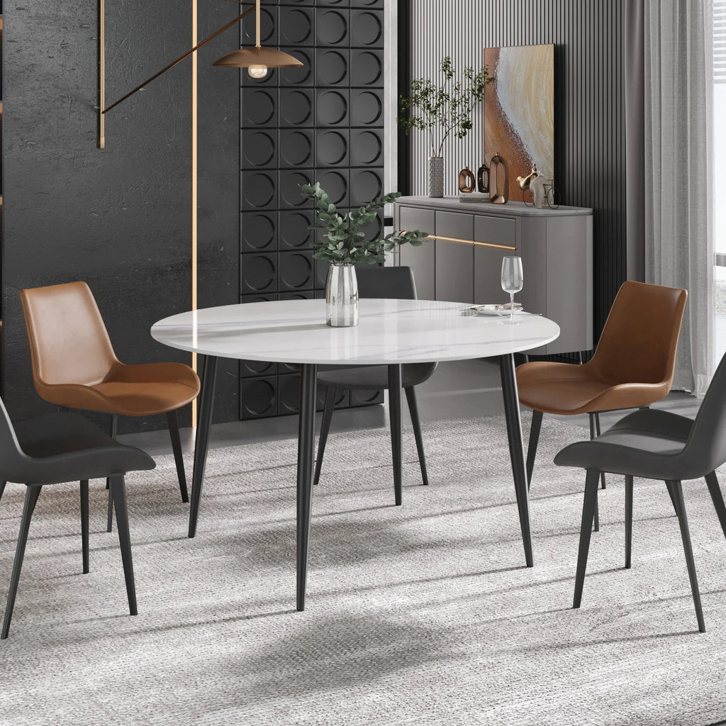 Marbella Sintered Stone Dining Table | 53" White Gloss Round With Metal Base