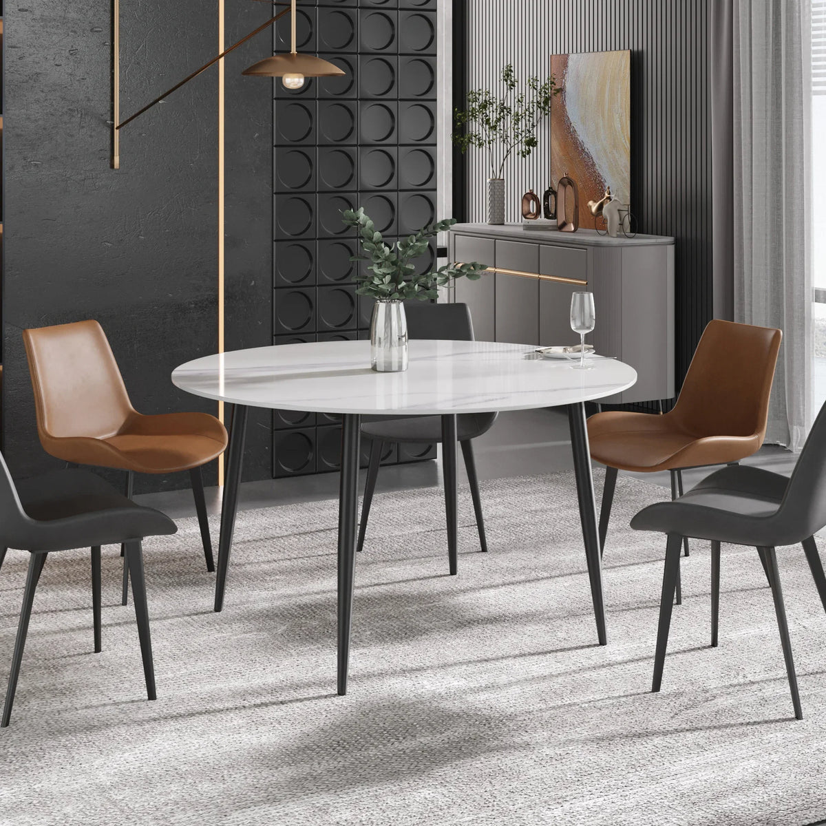 Marbella Sintered Stone Dining Table | 53" White Gloss Round With Metal Base