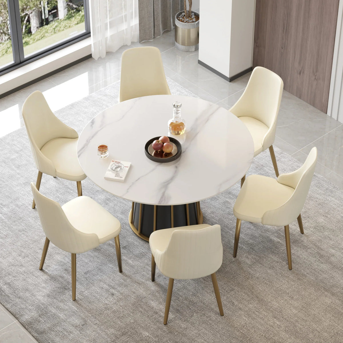 Marbella Sintered Stone Dining Table | 53" White Gloss Round With Metal Base