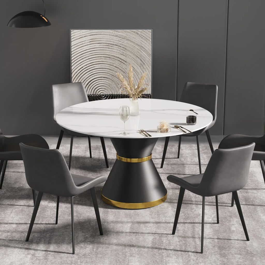Marbella Sintered Stone Dining Table | 53" White Gloss Round With Metal Base
