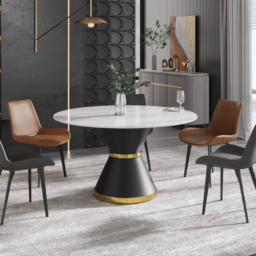 Marbella Sintered Stone Dining Table | 53" White Gloss Round With Metal Base