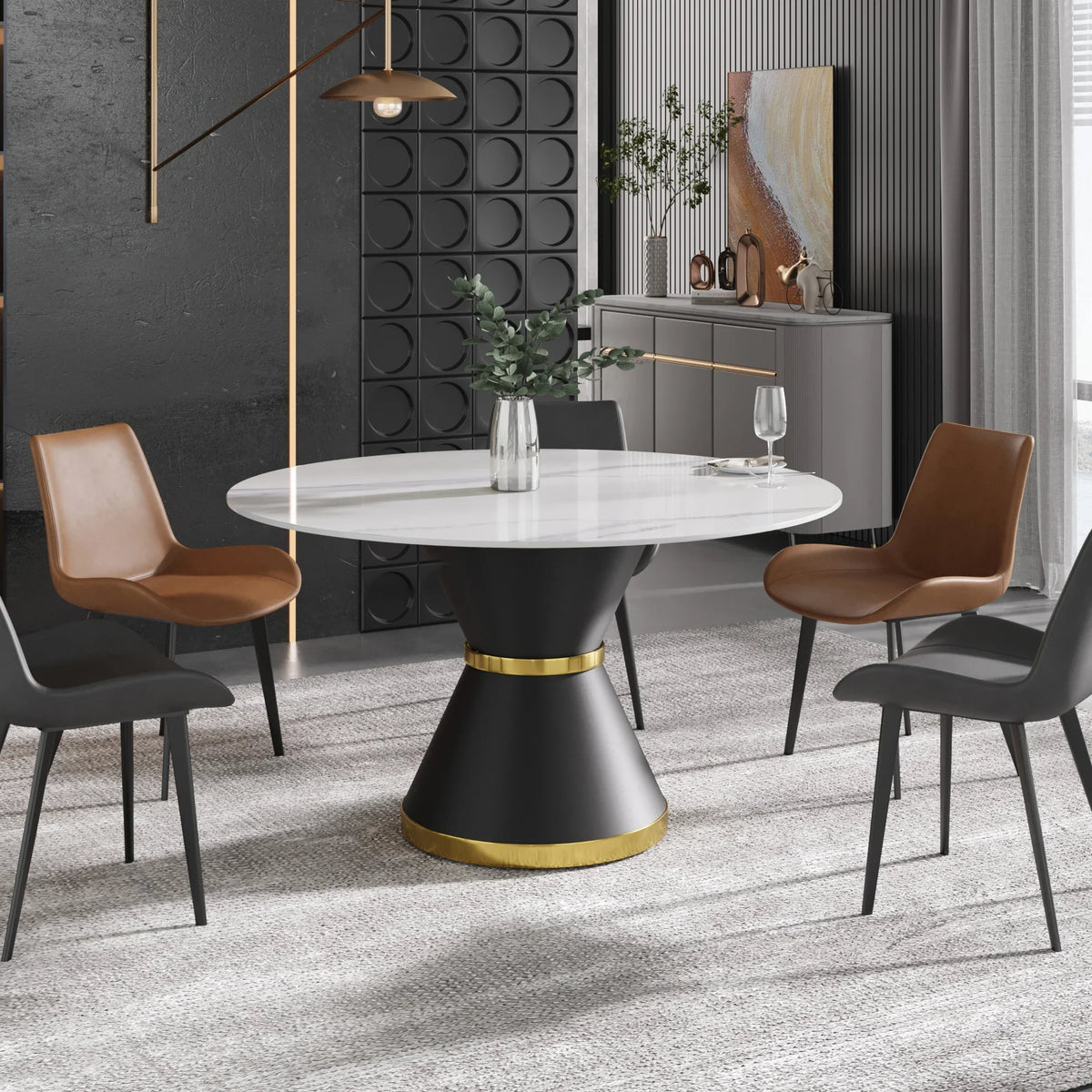 Marbella Sintered Stone Dining Table | 53" White Gloss Round With Metal Base