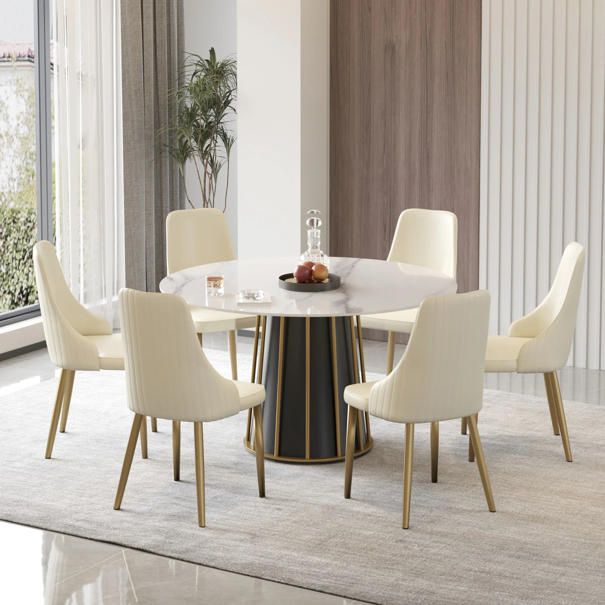Marbella Sintered Stone Dining Table | 53" White Gloss Round With Metal Base