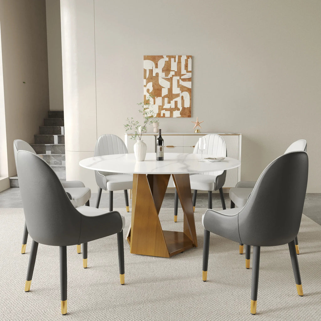 Marbella Sintered Stone Dining Table | 53" White Gloss Round With Metal Base