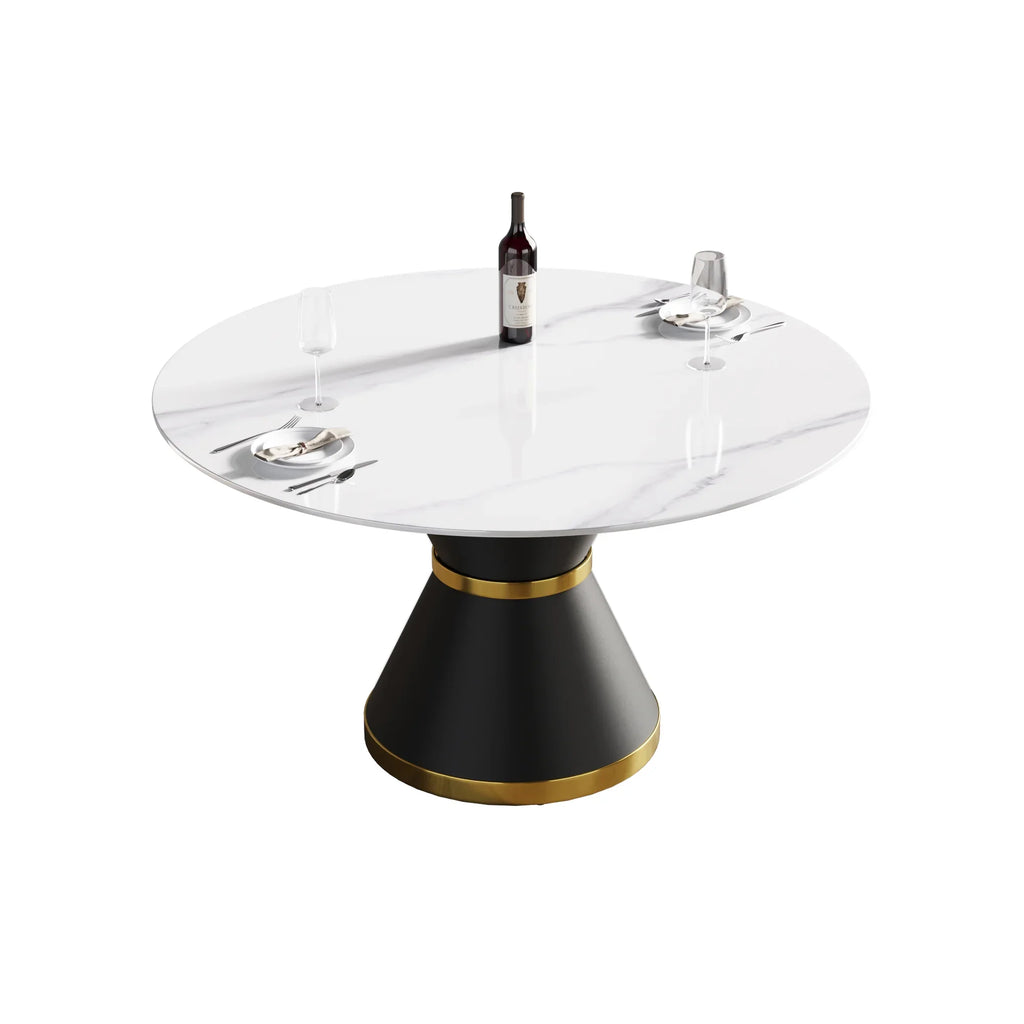 Marbella Sintered Stone Dining Table | 53" White Gloss Round With Metal Base