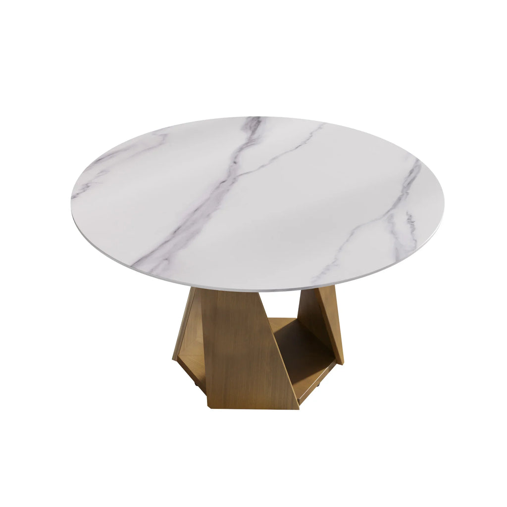 Marbella Sintered Stone Dining Table | 53" White Gloss Round With Metal Base