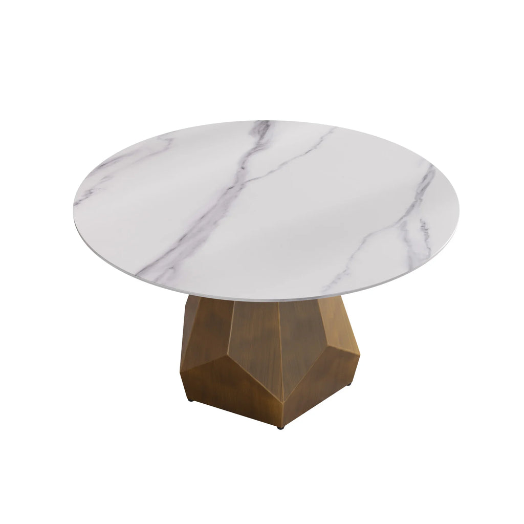 Marbella Sintered Stone Dining Table | 53" White Gloss Round With Metal Base