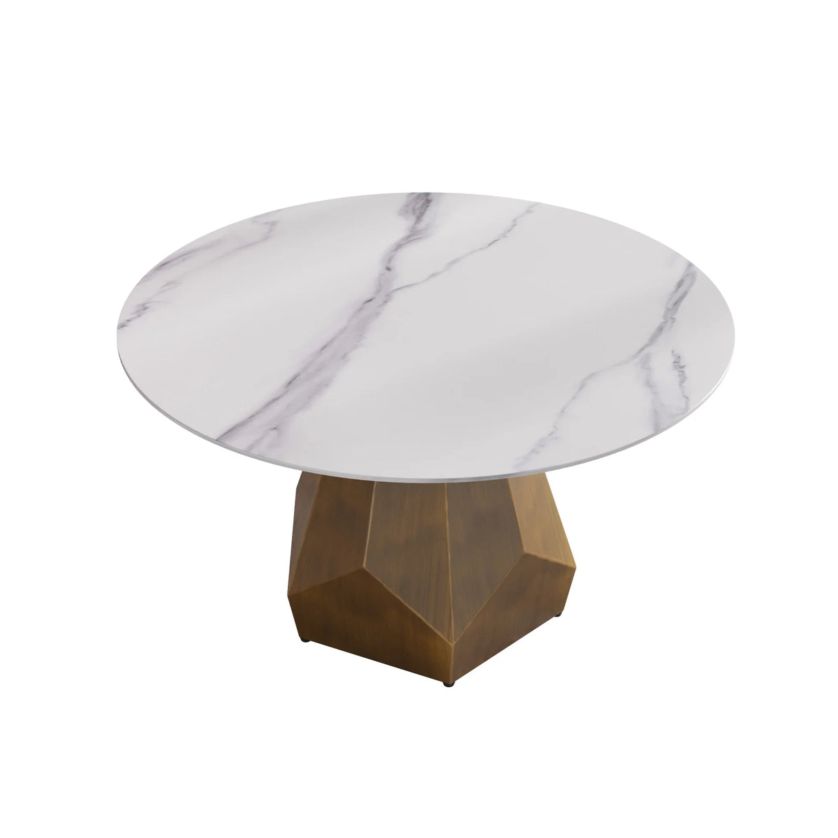 Marbella Sintered Stone Dining Table | 53" White Gloss Round With Metal Base
