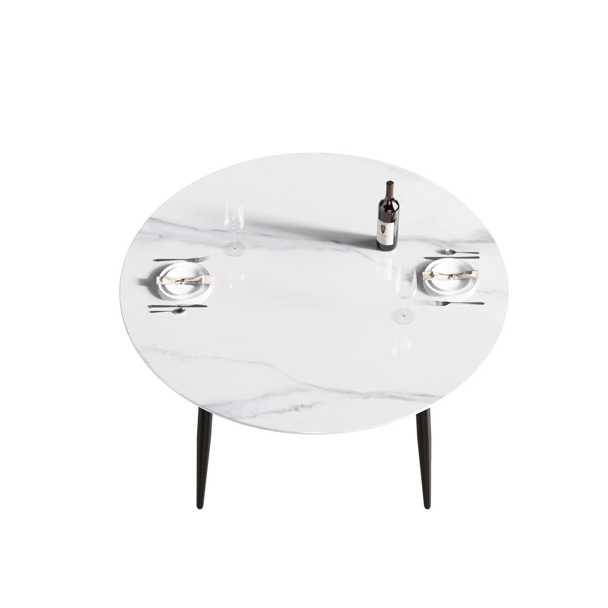 Marbella Sintered Stone Dining Table | 53" White Gloss Round With Metal Base