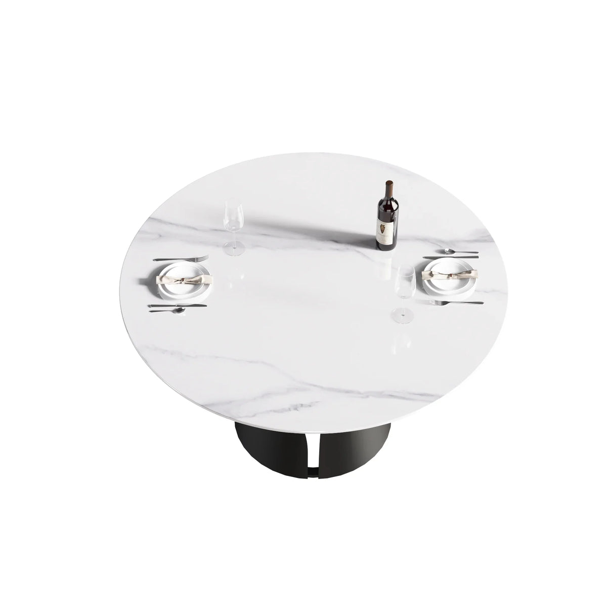Marbella Sintered Stone Dining Table | 53" White Gloss Round With Metal Base