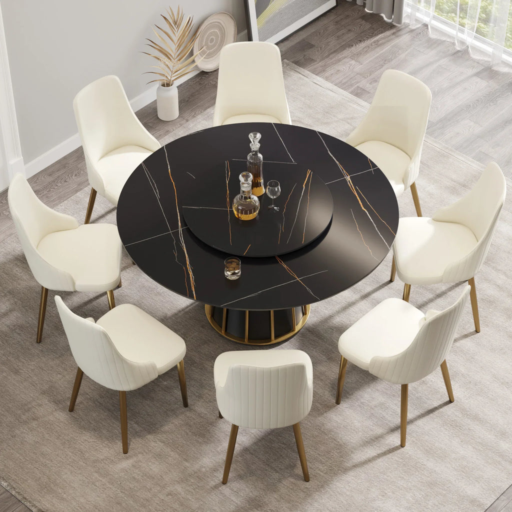 Marbella Sintered Stone Dining Table | 59" Matte Black Round With Lazy Susan Turntable