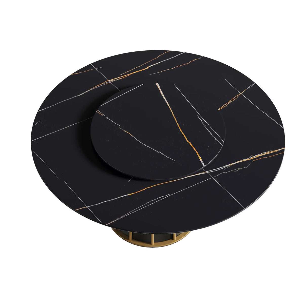 Marbella Sintered Stone Dining Table | 59" Matte Black Round With Lazy Susan Turntable