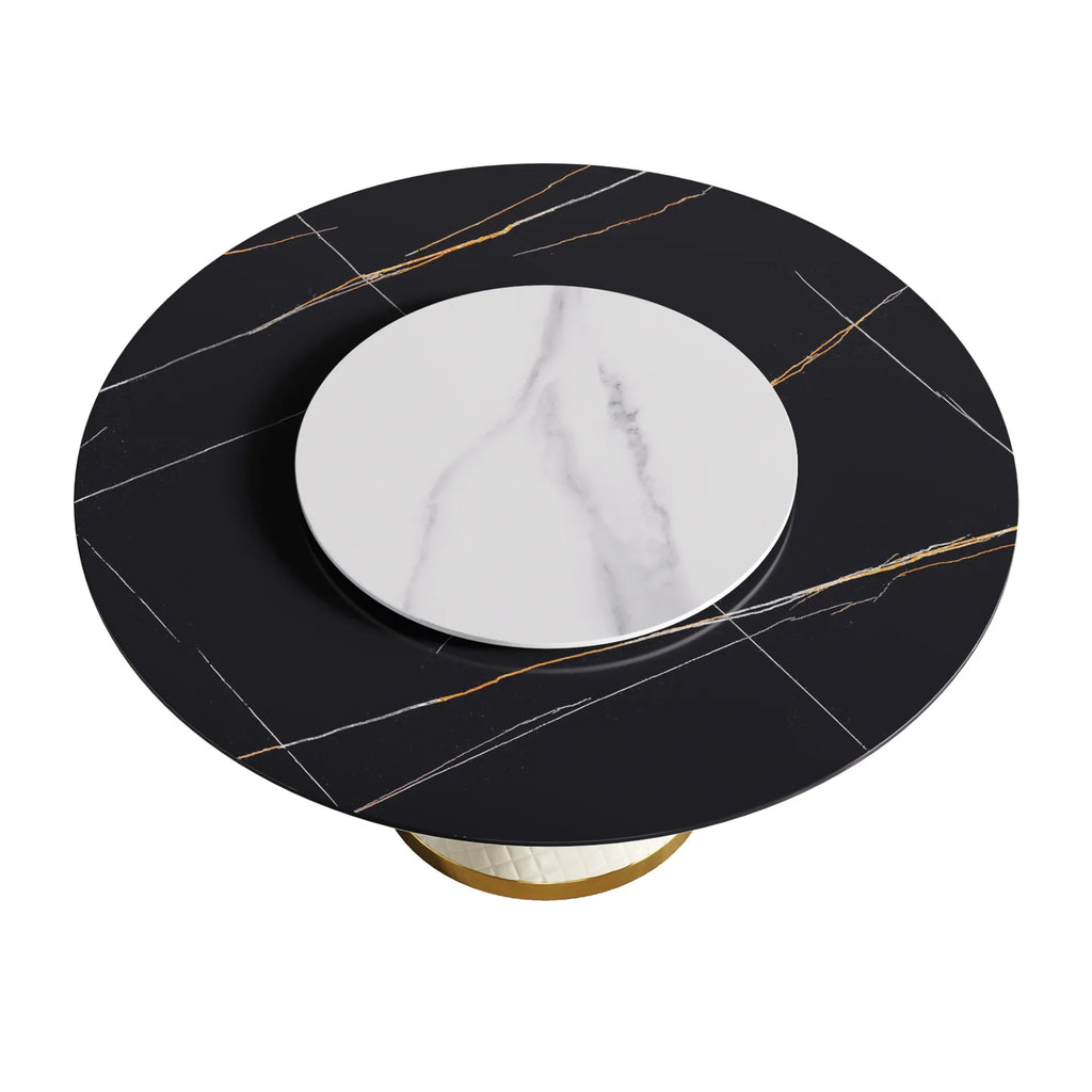 Marbella Sintered Stone Dining Table | 59" Matte Black Round With Lazy Susan Turntable
