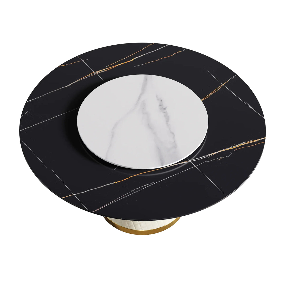 Marbella Sintered Stone Dining Table | 59" Matte Black Round With Lazy Susan Turntable