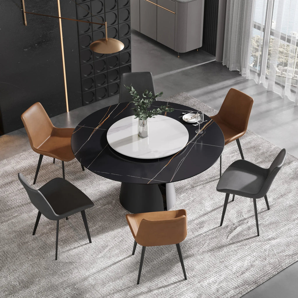 Marbella Sintered Stone Dining Table | 59" Matte Black Round With Lazy Susan Turntable
