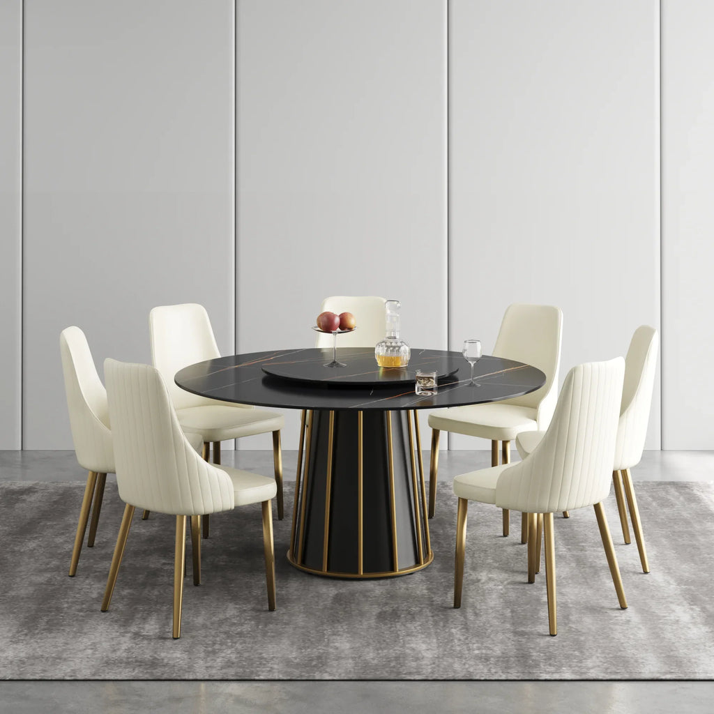 Marbella Sintered Stone Dining Table | 59" Matte Black Round With Lazy Susan Turntable