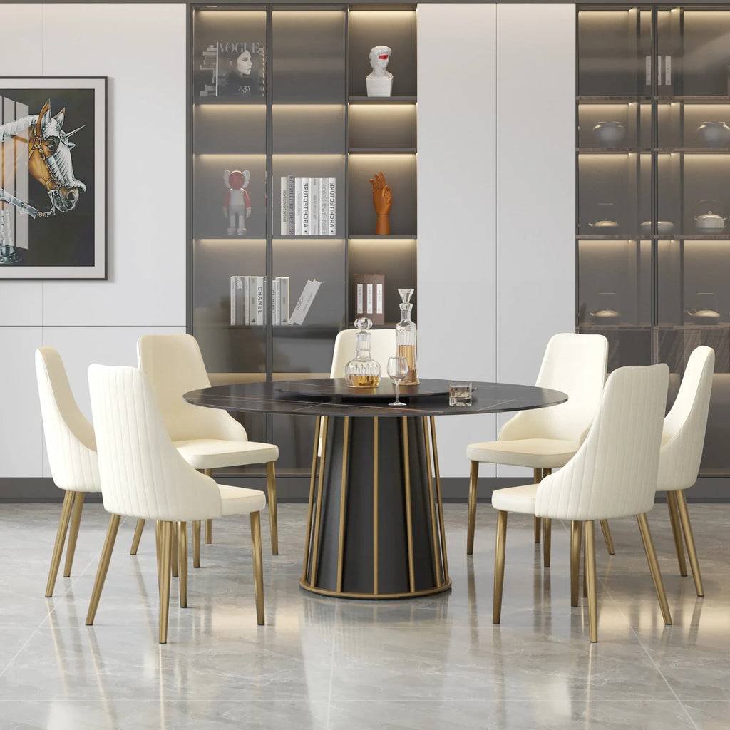Marbella Sintered Stone Dining Table | 59" Matte Black Round With Lazy Susan Turntable