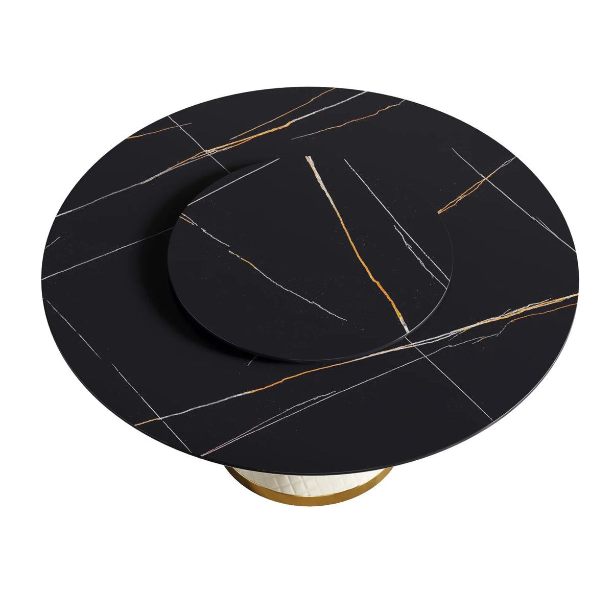 Marbella Sintered Stone Dining Table | 59" Matte Black Round With Lazy Susan Turntable