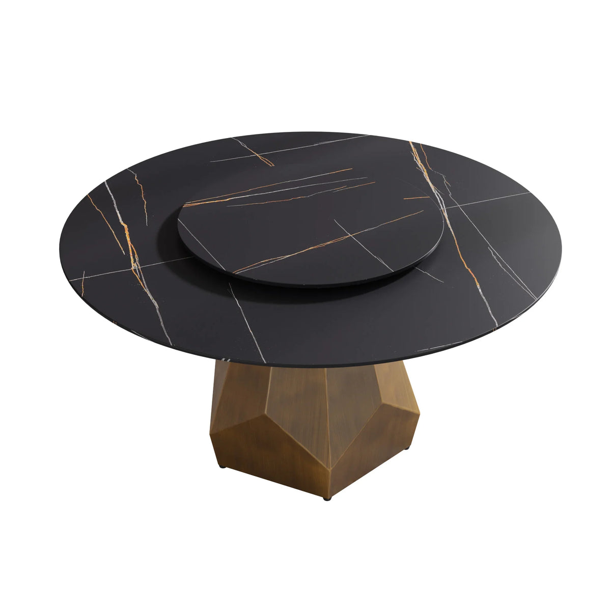 Marbella Sintered Stone Dining Table | 59" Matte Black Round With Lazy Susan Turntable