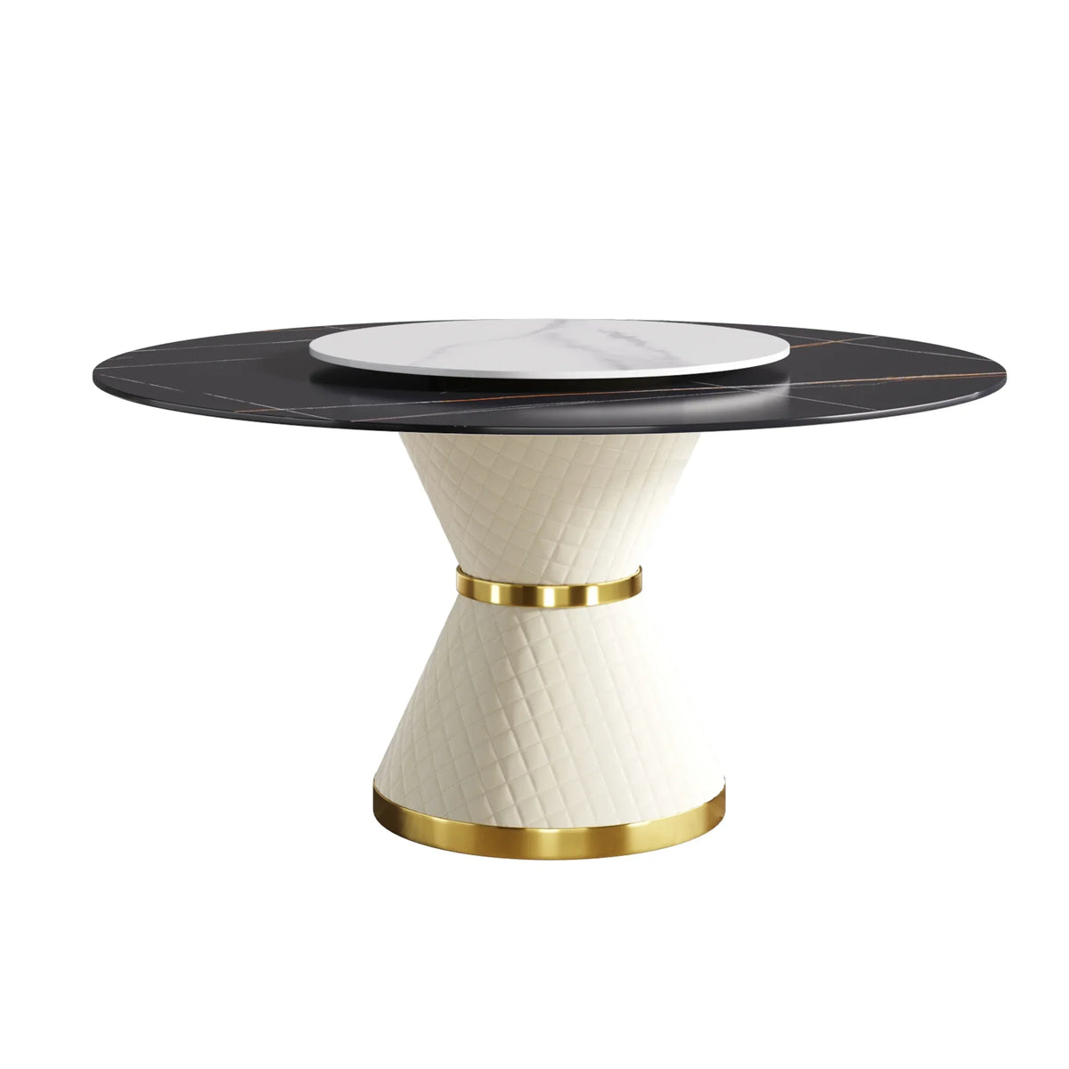 Marbella Sintered Stone Dining Table | 59" Matte Black Round With Lazy Susan Turntable