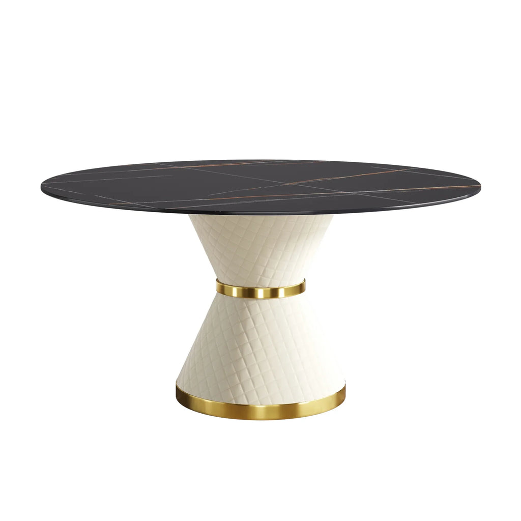 Marbella Sintered Stone Dining Table | 59" Matte Black Round With Leather-Covered Base