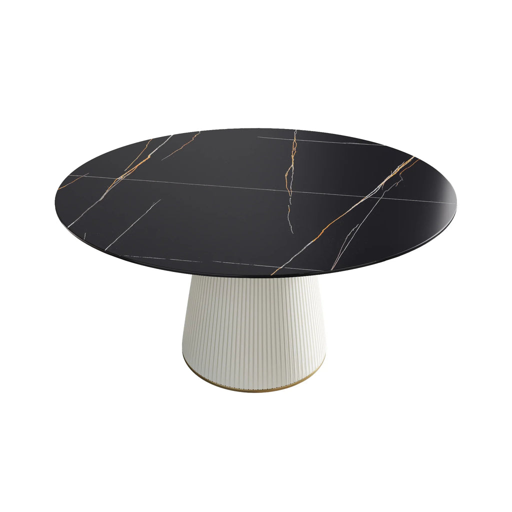 Marbella Sintered Stone Dining Table | 59" Matte Black Round With Leather-Covered Base