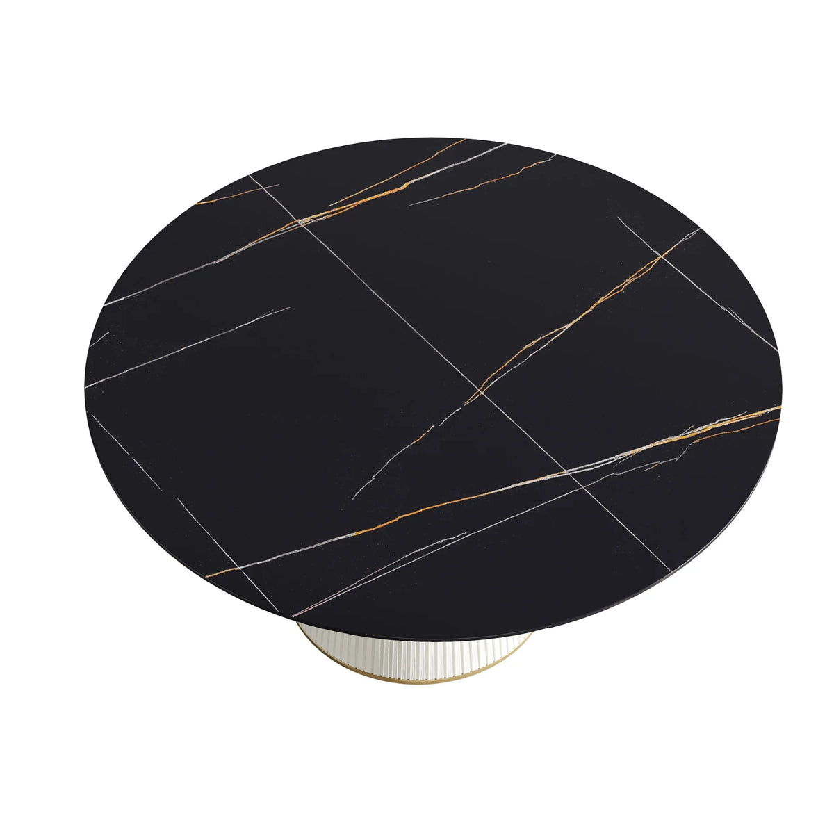 Marbella Sintered Stone Dining Table | 59" Matte Black Round With Leather-Covered Base