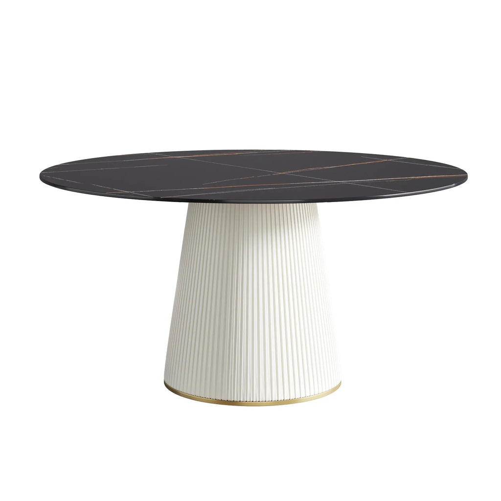 Marbella Sintered Stone Dining Table | 59" Matte Black Round With Leather-Covered Base