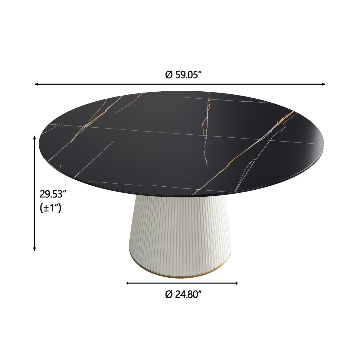 Marbella Sintered Stone Dining Table | 59" Matte Black Round With Leather-Covered Base