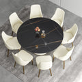 Marbella Sintered Stone Dining Table | 59" Matte Black Round With Leather-Covered Base
