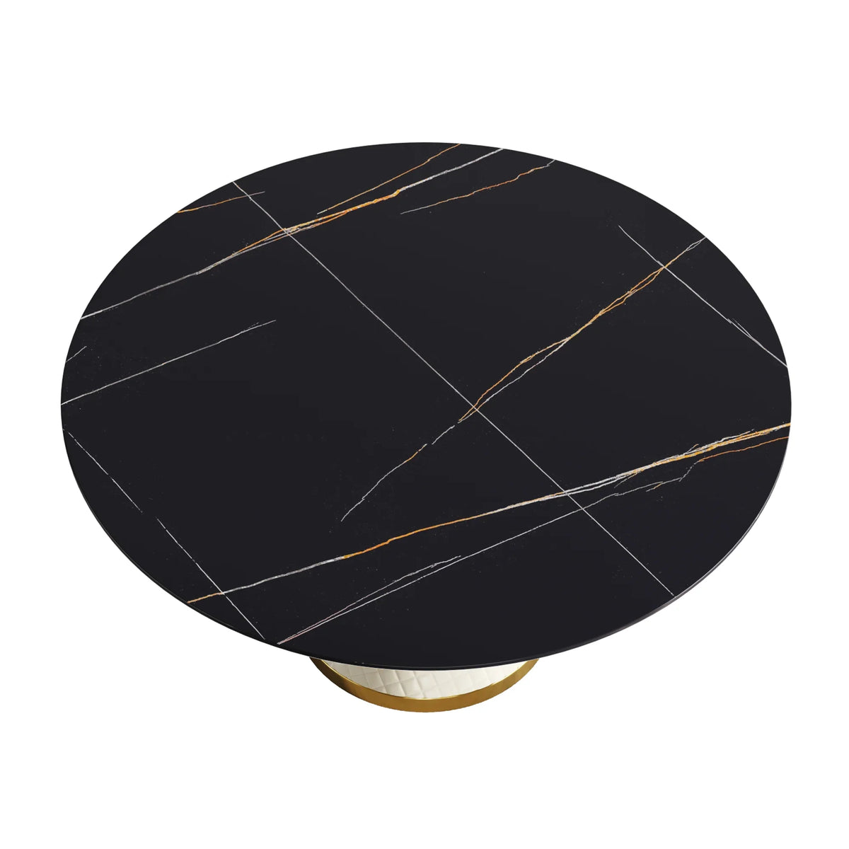 Marbella Sintered Stone Dining Table | 59" Matte Black Round With Leather-Covered Base