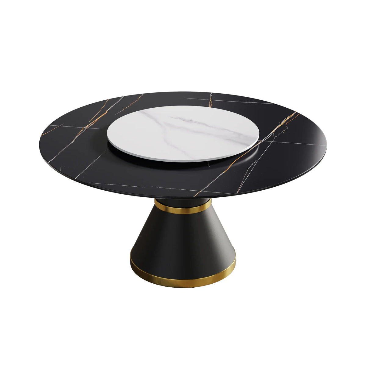 Marbella Sintered Stone Dining Table | 59" Matte Black Round With Metal Base & Lazy Susan