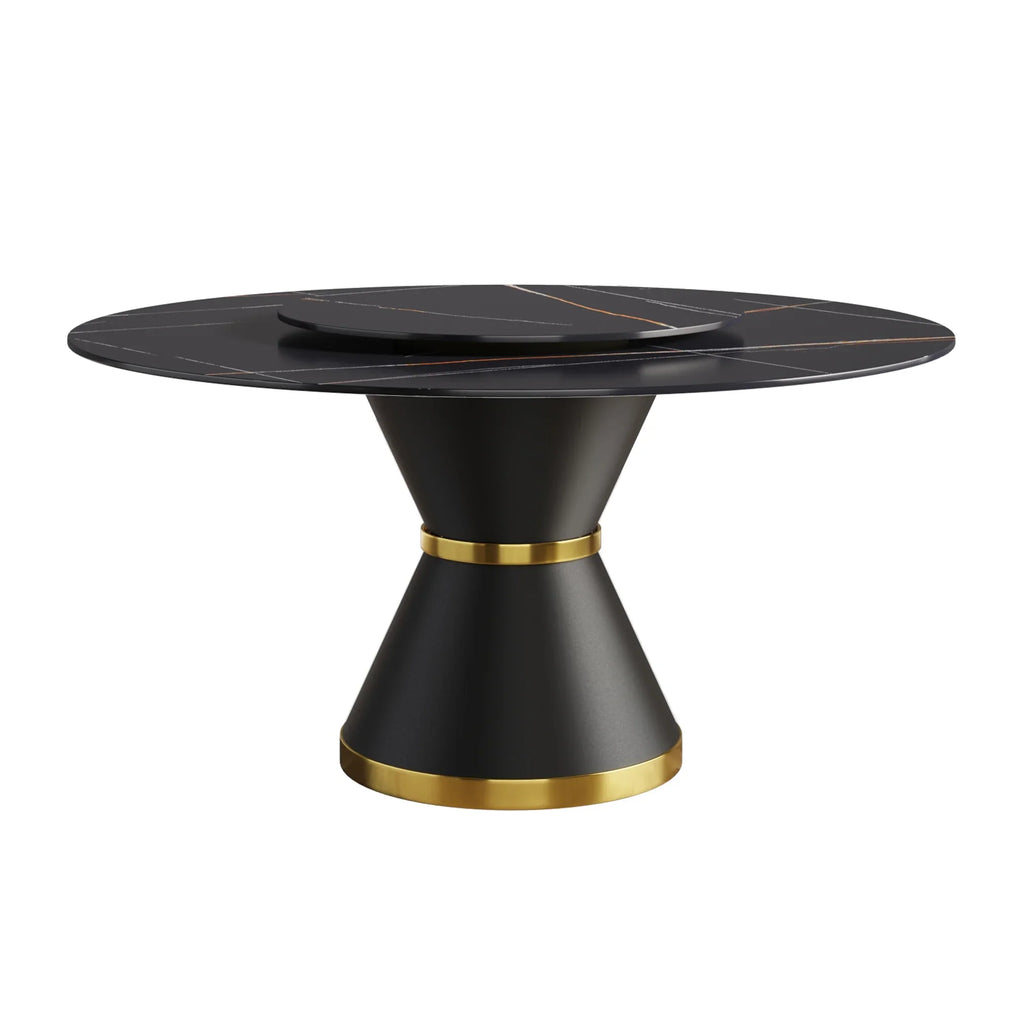 Marbella Sintered Stone Dining Table | 59" Matte Black Round With Metal Base & Lazy Susan