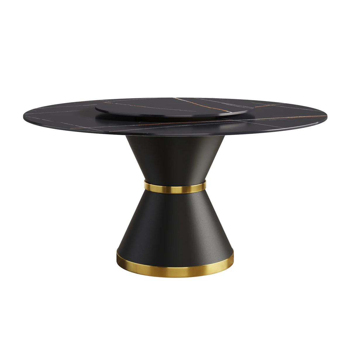 Marbella Sintered Stone Dining Table | 59" Matte Black Round With Metal Base & Lazy Susan