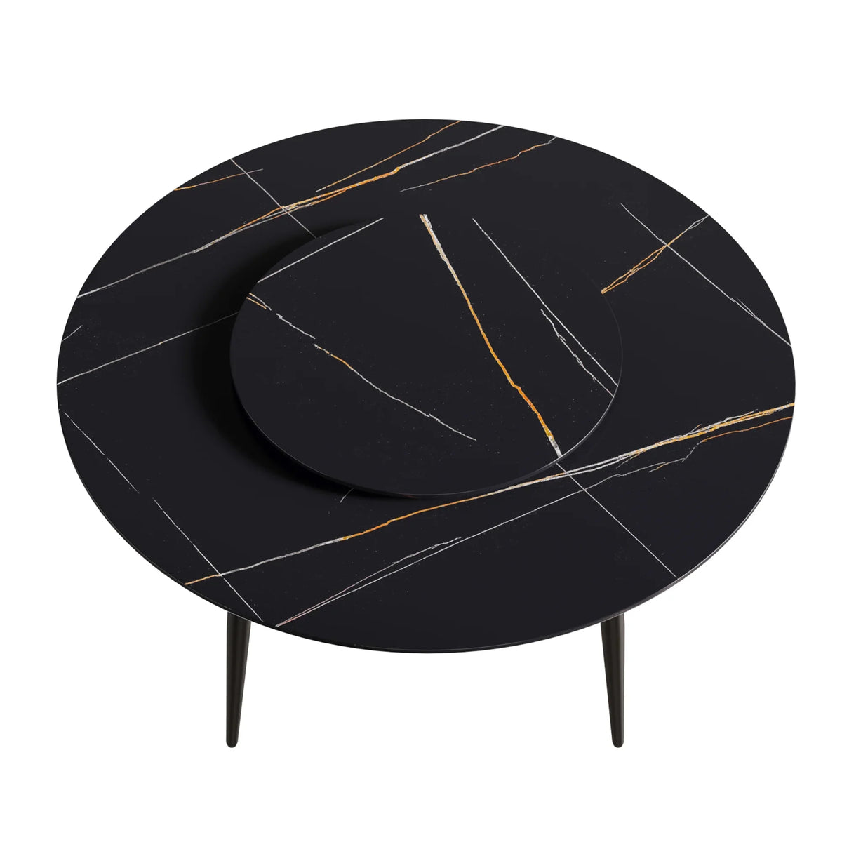 Marbella Sintered Stone Dining Table | 59" Matte Black Round With Metal Base & Lazy Susan