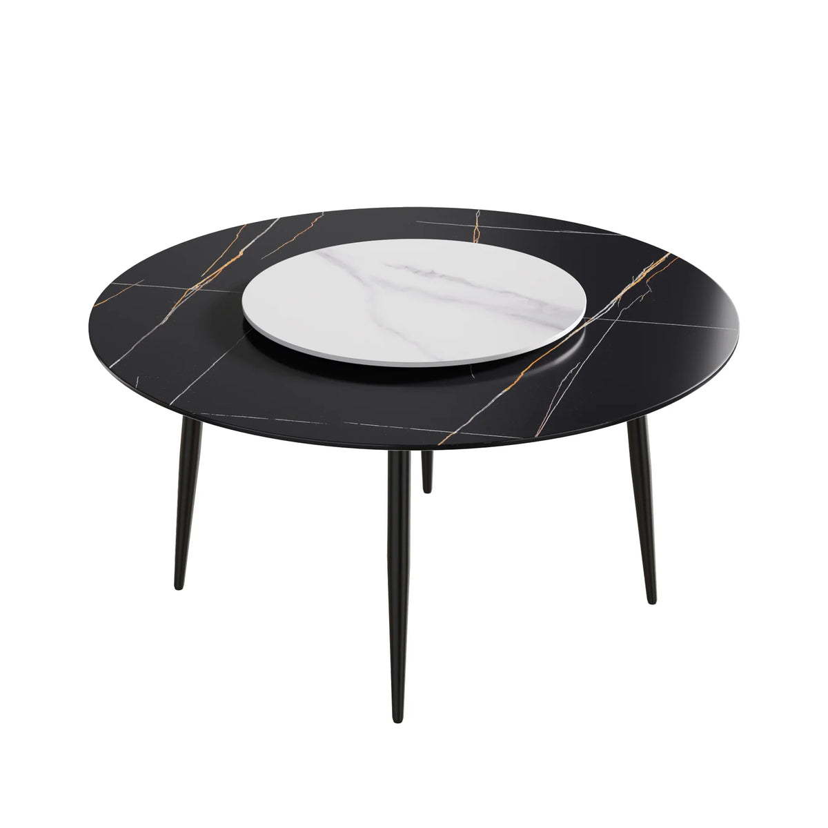 Marbella Sintered Stone Dining Table | 59" Matte Black Round With Metal Base & Lazy Susan