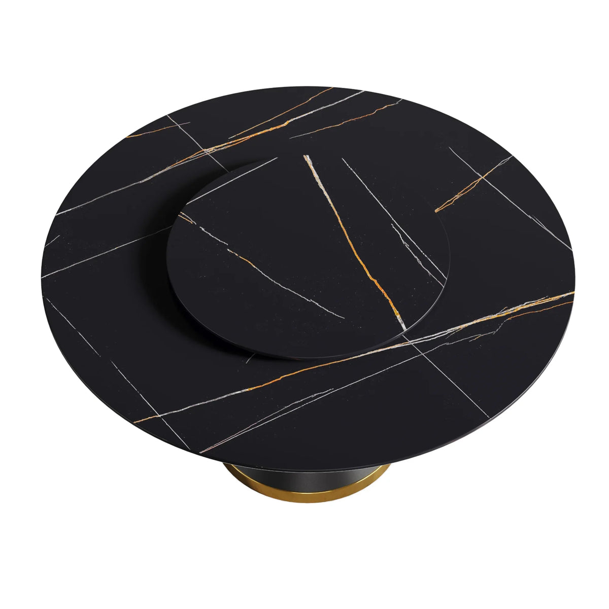 Marbella Sintered Stone Dining Table | 59" Matte Black Round With Metal Base & Lazy Susan