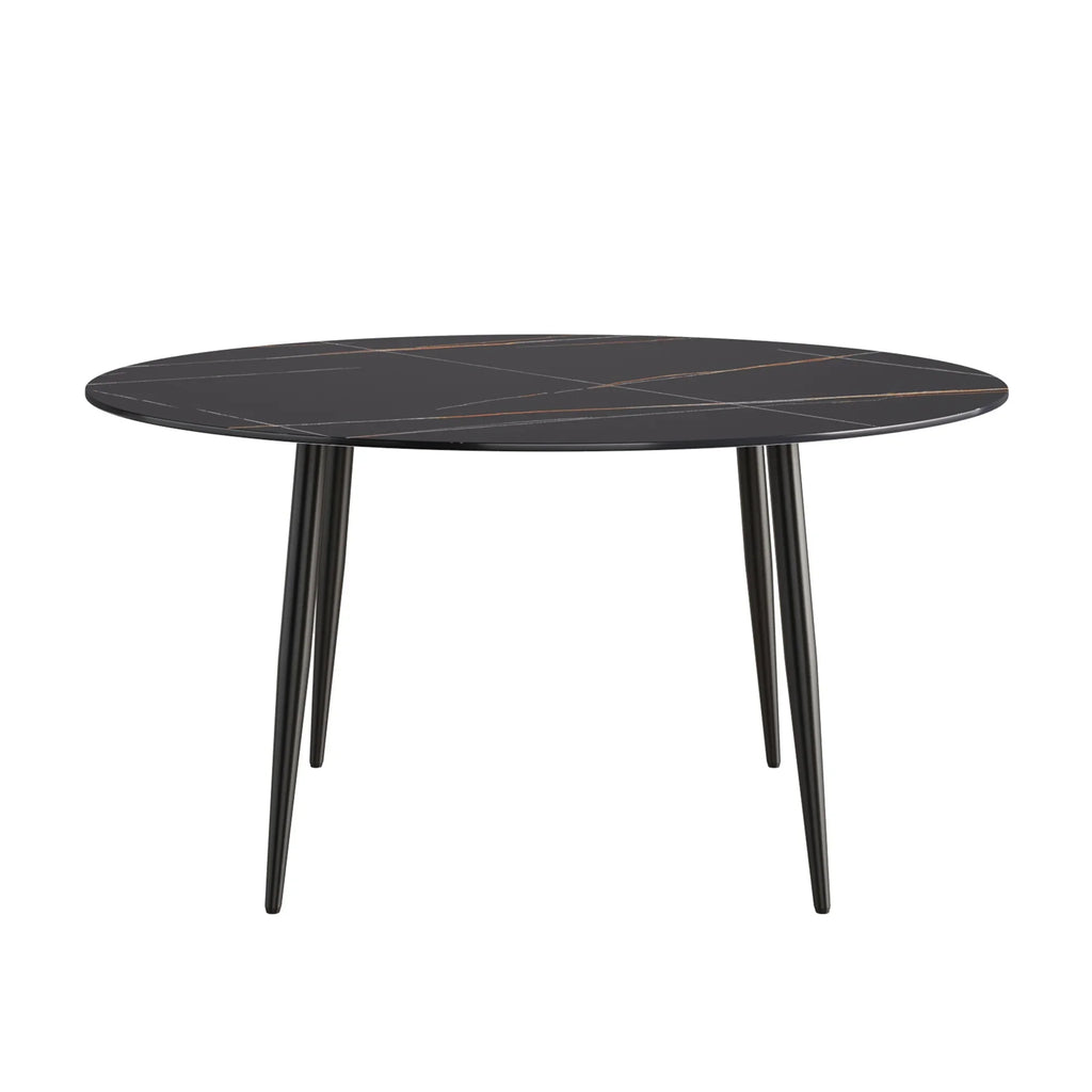 Marbella Sintered Stone Dining Table | 59" Matte Black Round With Metal Base
