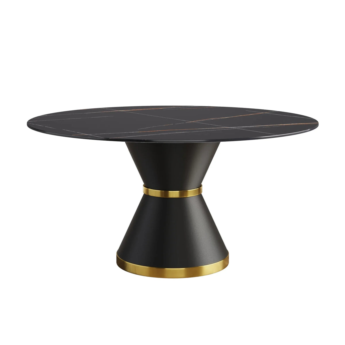 Marbella Sintered Stone Dining Table | 59" Matte Black Round With Metal Base