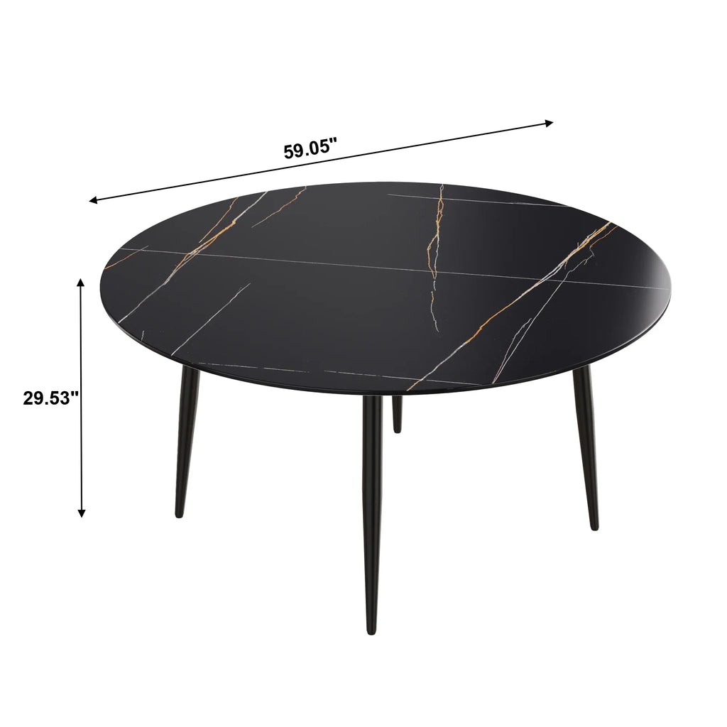 Marbella Sintered Stone Dining Table | 59" Matte Black Round With Metal Base